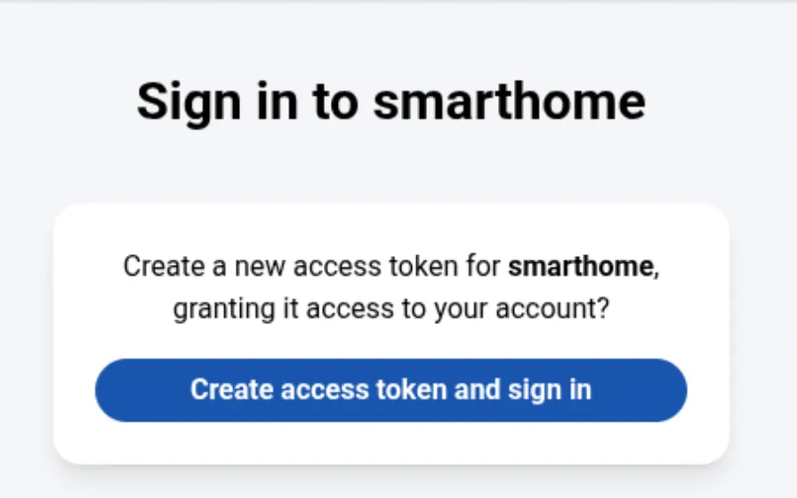 Страница подтверждения доступа с кнопкой Create access token and sign in"