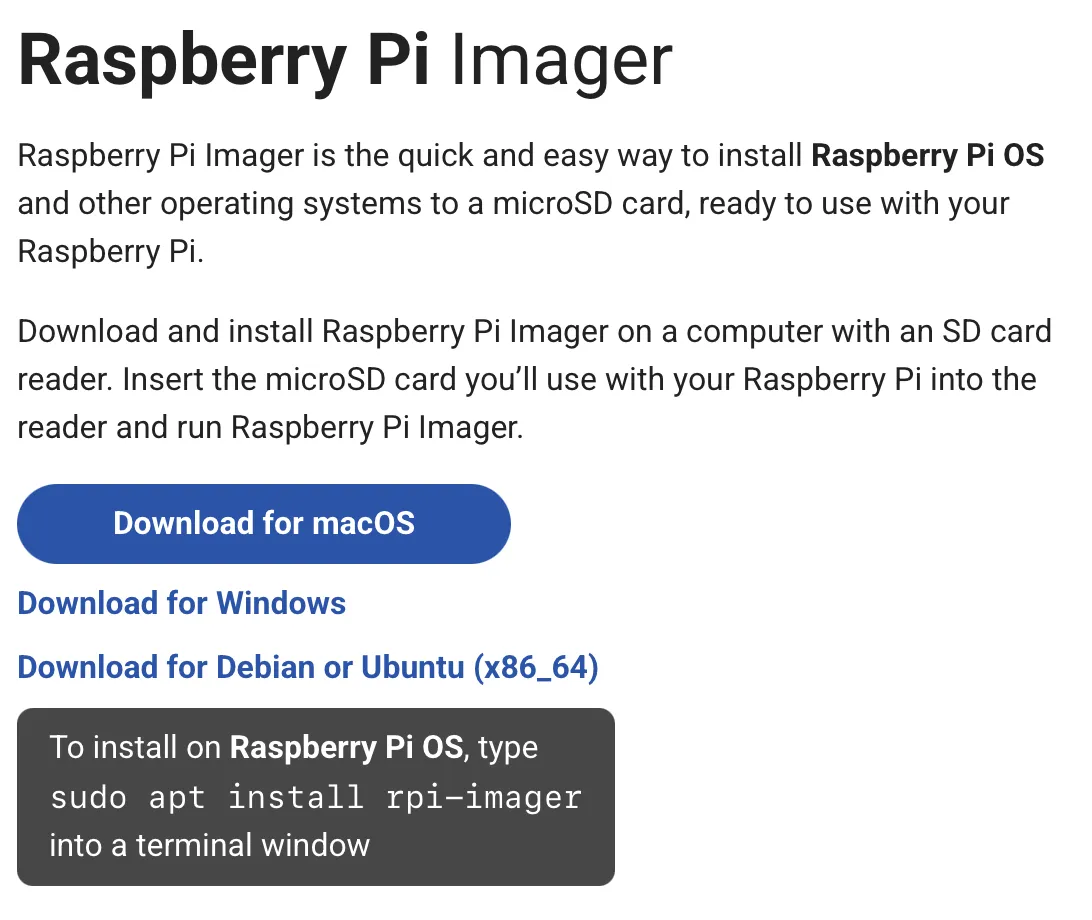 Загрузка утилиты Raspberry Pi imager с официального сайта raspberrypi.com